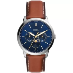 Image of Mens Fossil Neutra Minimalist Multifunction Brown Leather Watch