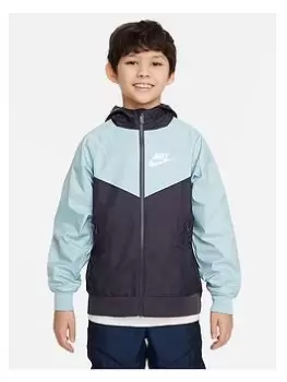Image of Boys, Nike Older Kids Sportswear Wind-ready Hooded Jacket, Navy, Size L=12-13 Years