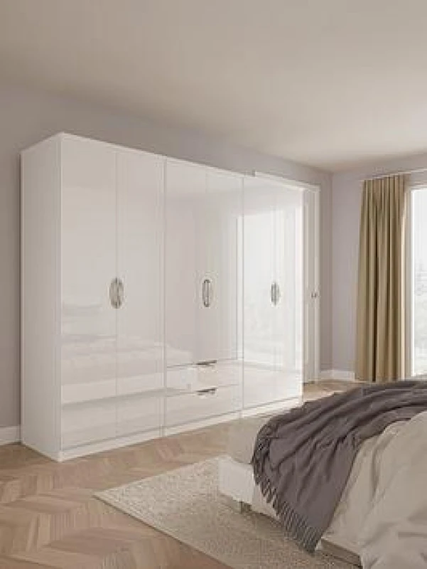 Image of Welcome Furniture Ltd Camden 6 Door 2 Drawer Wardrobe in White Gloss & White - Ready Assembled, White CAM188WGW