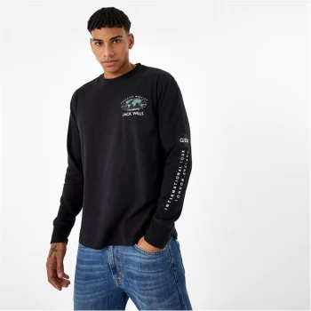 Image of Jack Wills Graphic Print Long Sleeve T-Shirt - Black