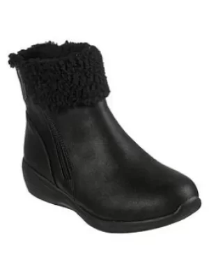 Image of Skechers Arya New Rumour Sherpa Fold Over Zip Up Boots, Black, Size 7, Women