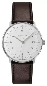Image of Junghans 41/4461.02 Mens Max Bill Quartz White Dial Brown Watch