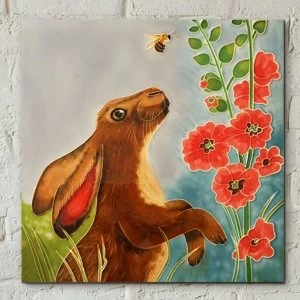 Image of Tile 8x8 Hollyhocks hare By J.Yates Wall Art