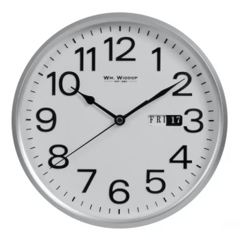 Image of William Widdop Day/Date Wall Clock - Silver