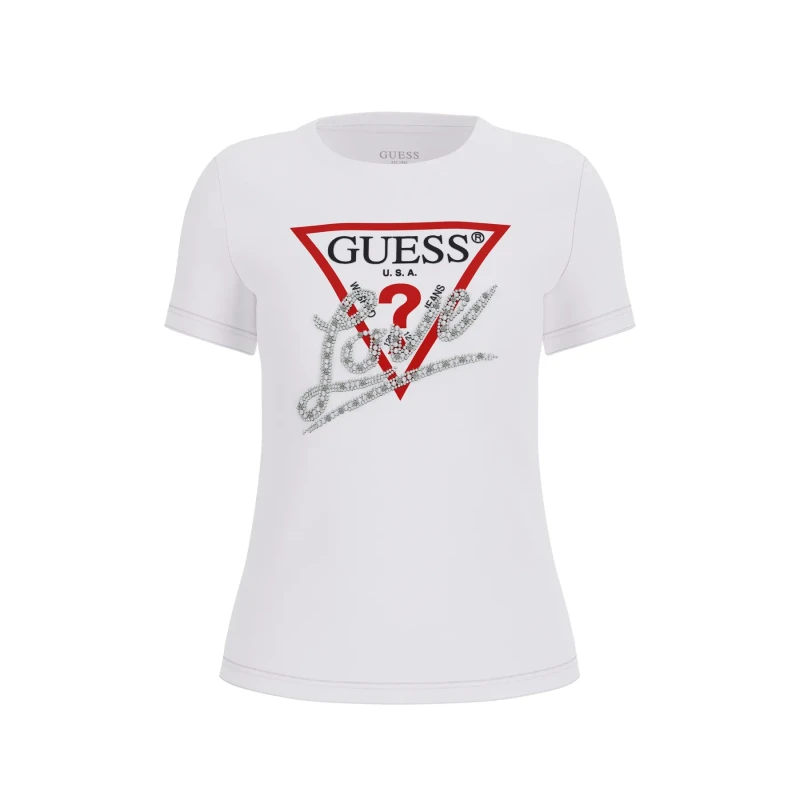 Image of Guess Womens T-Shirt Guess Pearls Love Triangle Blanc Female XS