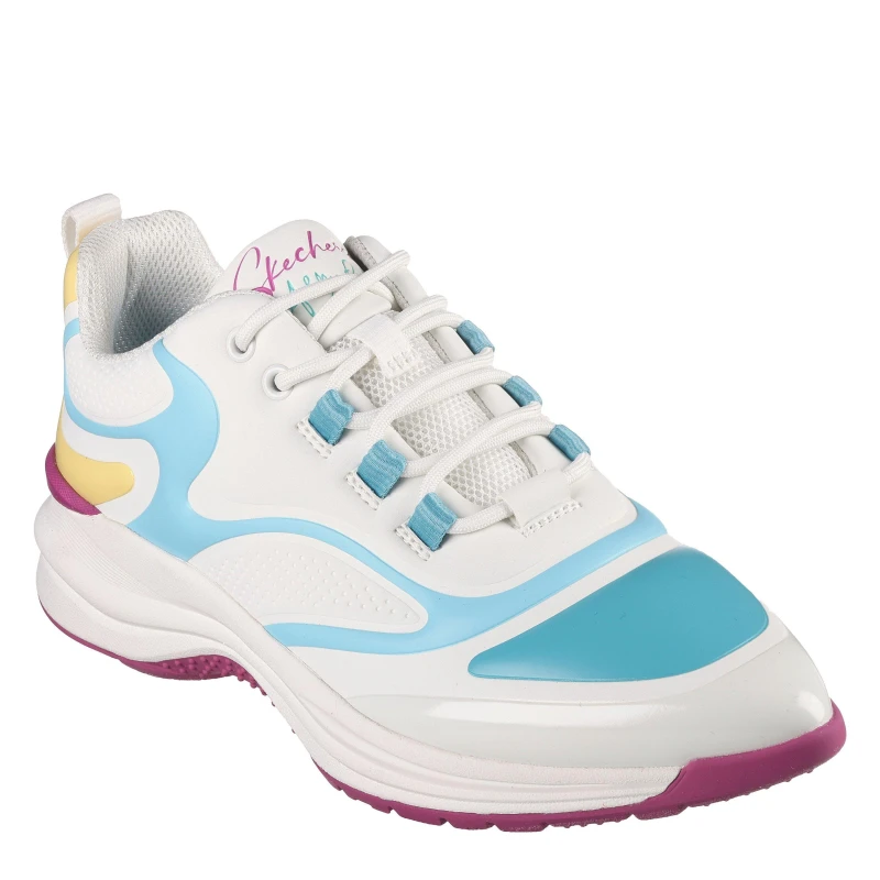 Image of Skechers Glossed Hot Melt Embossed Neoprene Low-Top Trainers Womens White/Multi female 2 (35)