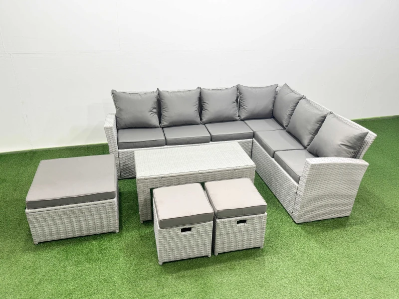 Image of Fimous 9 Seater Garden Outdoor Rattan Furniture Set Coffee Table Set in Light Grey Light Grey Unisex