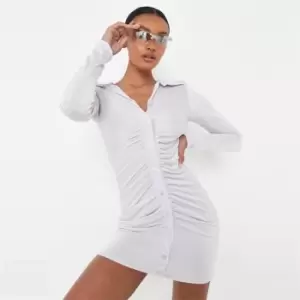 Image of Missguided Slinky Ruched Shirt Ls Mini Dress - Purple
