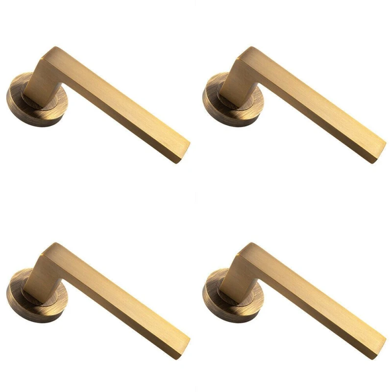 Image of Loops 4x PAIR Straight Square Handle on Round Rose Concealed Fix Antique Brass Metallics