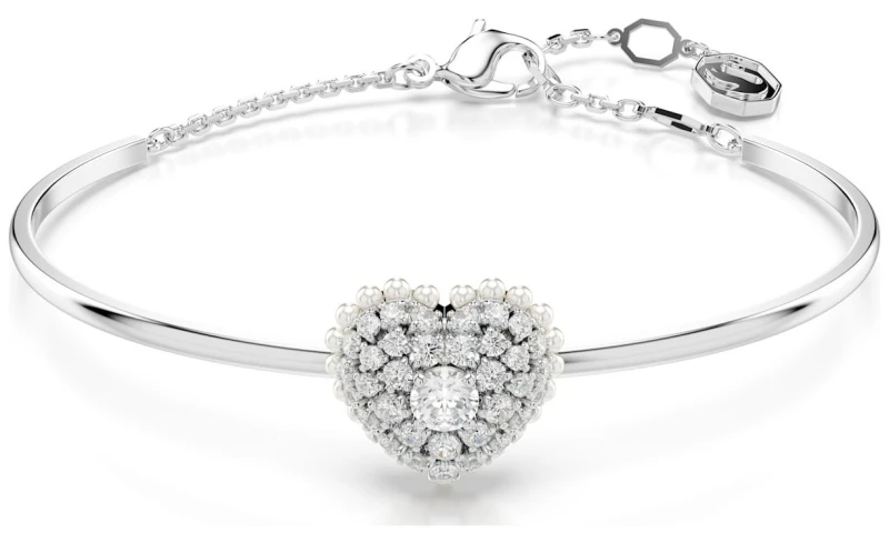 Image of Swarovski Hyperbola Rhodium Plated White Heart Bangle 5684385 Silver female
