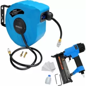 Image of Monzana Hose Reel Pneumatic Compressed Air Tool Set DIY Garage Workshop Equipment 10m Druckluft Schlauchtrommel + Tacker (de)