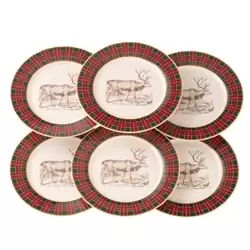 Image of Tartan Reindeer Tea/Dessert Plates Set of 6