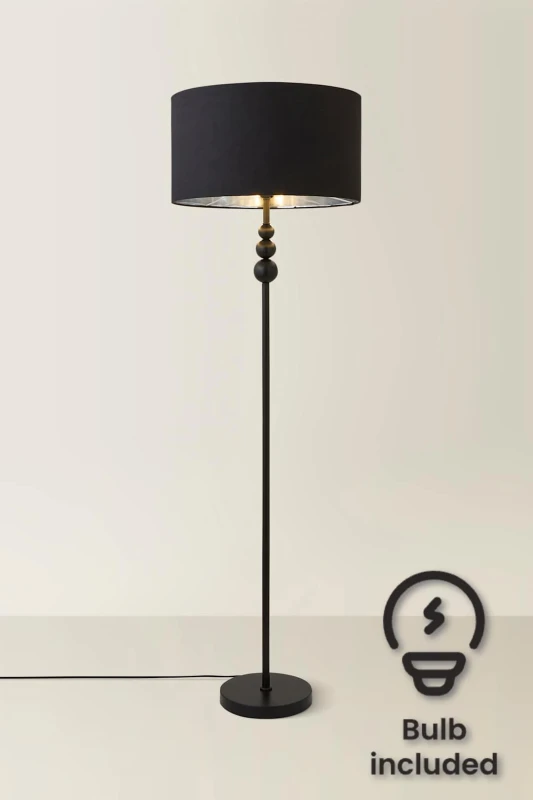 Image of ValueLights ValueLights Marissa Black Stacked Ball Floor Lamp with Fabric with Chrome Inner Shade & Bulb Black One Size Unisex 5059406060052