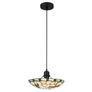 Image of 1 Light Ceiling Pendant E27 With 35cm Tiffany Shade, Green, Clear Crystal, Black - Luminosa Lighting