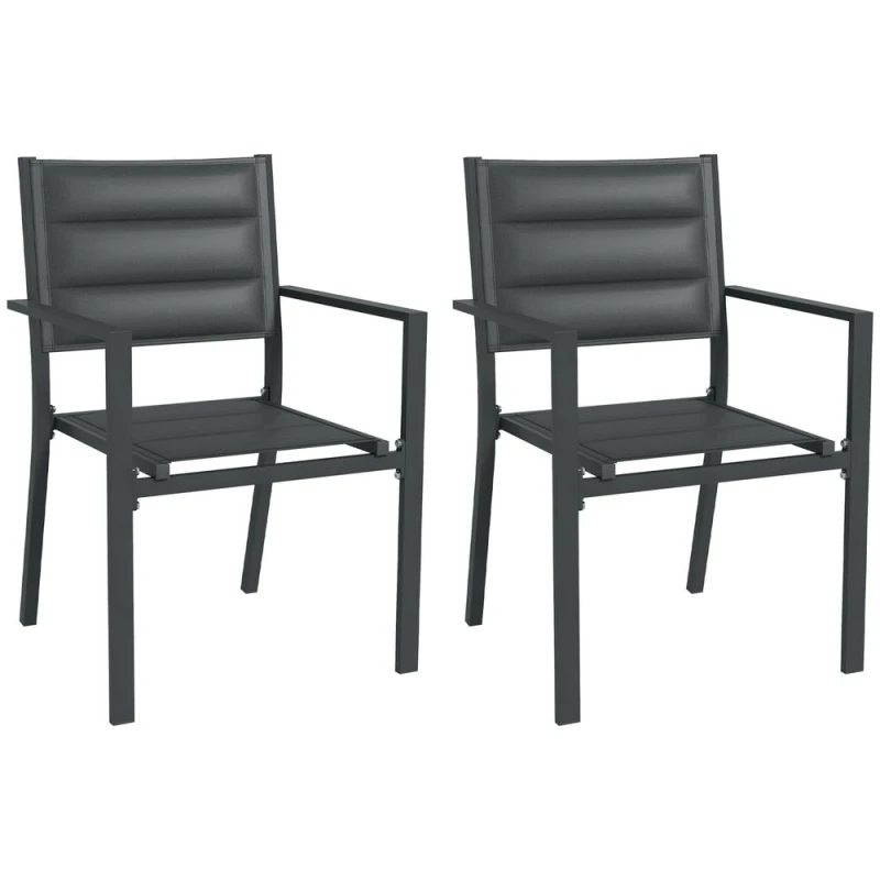 Image of Outsunny 2 PCs Dining Chairs, Stackable Design Aluminium Outdoor Armchairs Grey 84G-449V00CG
