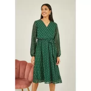 Image of Mela London Green Polka Dot Midi Wrap Dress - Green