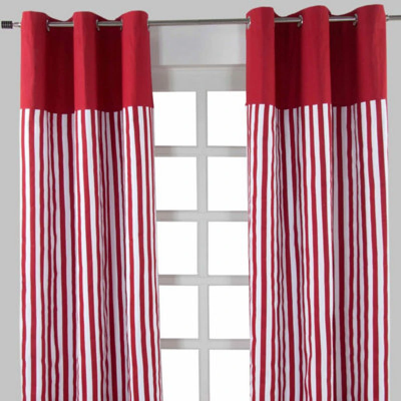 Image of Homescapes Thick Red Stripe Ready Made Eyelet Curtain Pair, 137 X 228cm Drop