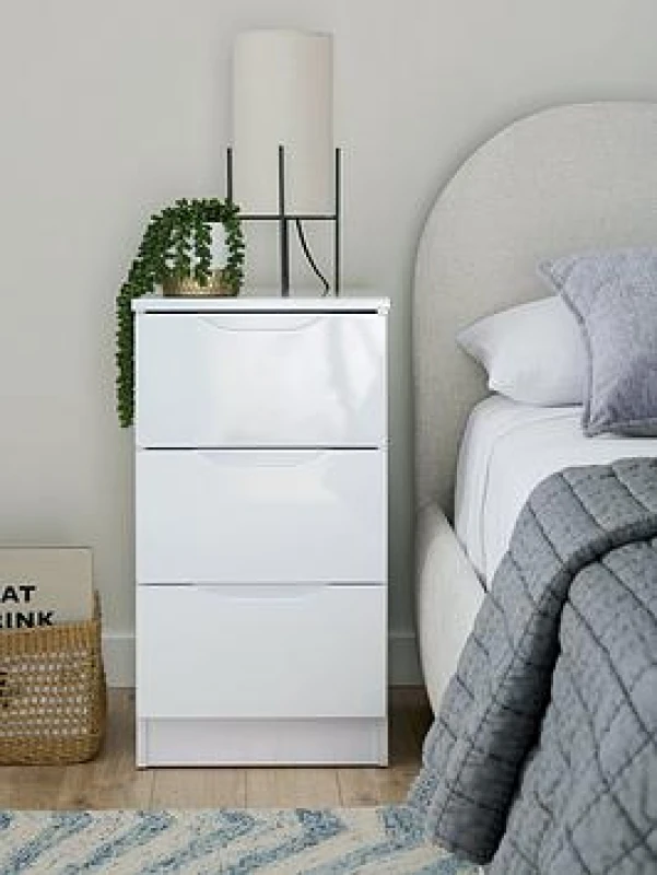 Image of One Call Furniture Antibes 3 Drawer Bedside Ready Assembled Gloss White LEWB3