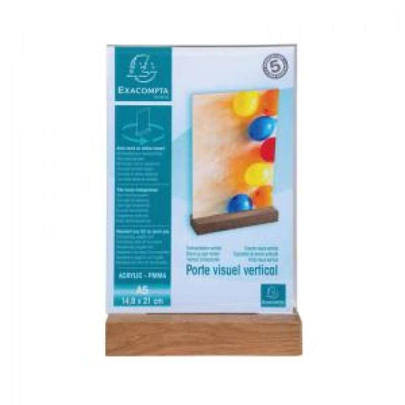 Image of Exacompta Exacompta Portrait Stand Up Sign Holder A5 with Wood Base 85258D 85258D