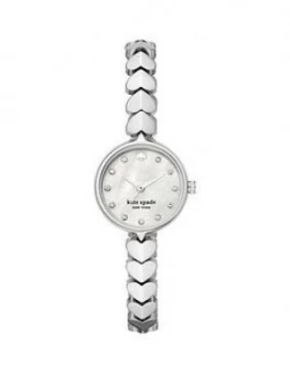 Image of Kate Spade New York Kate Spade Mother Of Pearl Mini Dial Silver Heart Stainless Steel Bracelet Ladies Watch