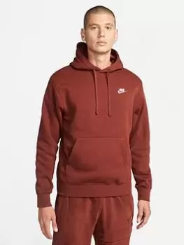 Image of Nike NSW Club Fleece Overhead Hoodie - Brown , Brown, Size S, Men
