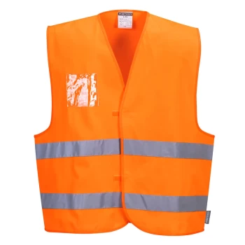Image of Portwest Dual ID Holder Class 2 Hi Vis Waistcoat Orange L / XL