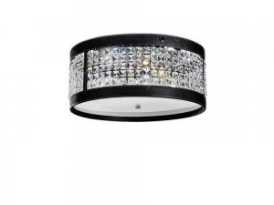 Image of Ceiling Cylindrical 4 Light Polished Chrome, Black Faux Leather, Crystal