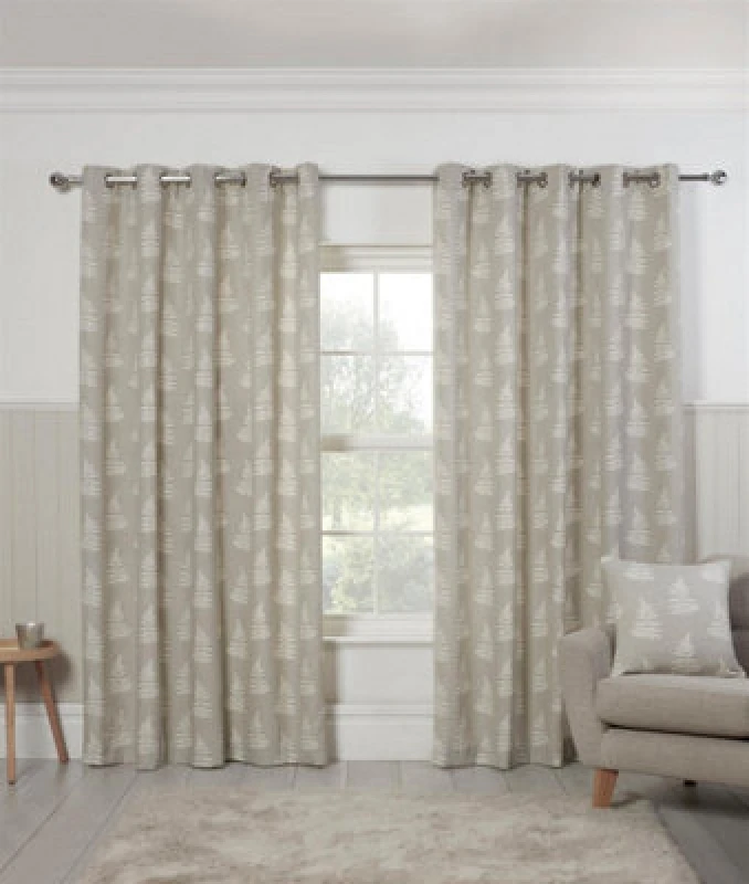 Image of Sundour Esher Fern Eyelet Curtains - Silver Silver 66 x 72 In