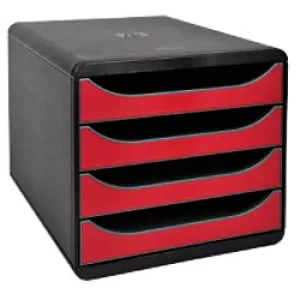 Image of Exacompta Drawer Unit with 4 Drawers Big Box Plastic Black, Red 27.8 x 34.7 x 26.7 cm