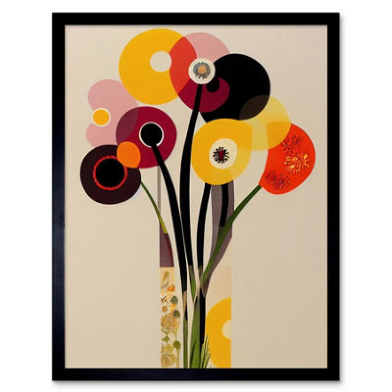 Image of Artery8 Retro Spring Summer Flowers Floral Burgundy Orange Framed Wall Art Print