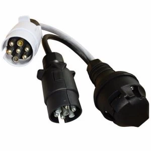 Image of Crusader 13 Pin To Twin 7 Pin Plug Adaptor Motorhome Lead Socket