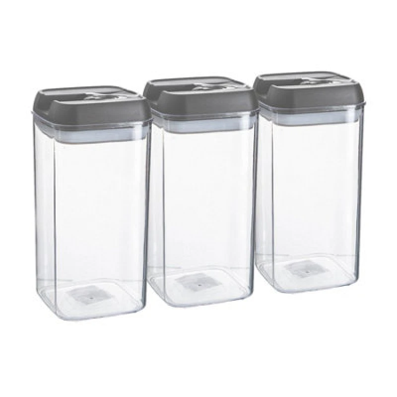 Image of Argon Tableware 3X Food Storage Containers - 1.2 Litre - Grey Airtight Plastic Storage Pantry Food Organiser With Flip Lock Lid