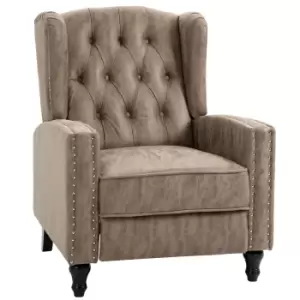 Image of HOMCOM Marble Effect Manual Reclining Armchair w/ Footrest Studs Wood Legs Button Tufting Padded High Back Home Furniture Vintage Elegant Brown