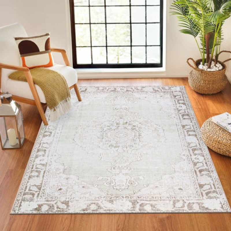 Image of Our Pnw Home X Livabliss Machine Washable Oriental Boho Cream/light Brown Rainier Area Rug 160 X 220 Cm - Ideal For Living Room