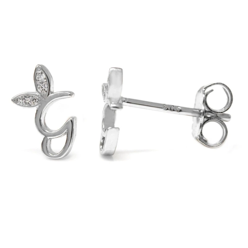 Image of Say It With Winged Initial Earring Pair - Sterling Silver - G Silver Unisex One Size