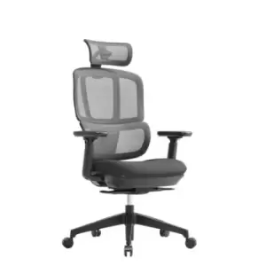 Image of Shelby Black mesh back operator chair with headrest and Black fabric seat