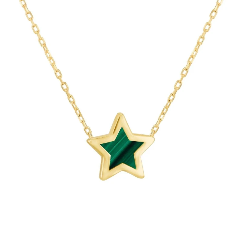 Image of Be You 9ct Gold Malachite Star Necklace Yellow Gold female 16-17inch