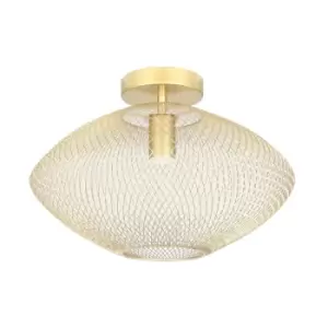 Image of Orion Semi Flush Ceiling Light, Gold, 1x E27