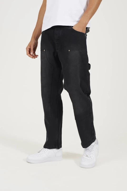 Image of Brave Soul Mens Loose Fit Carpenter Style Denim Jeans in Charcoal Size: 32R Charcoal Male 32R