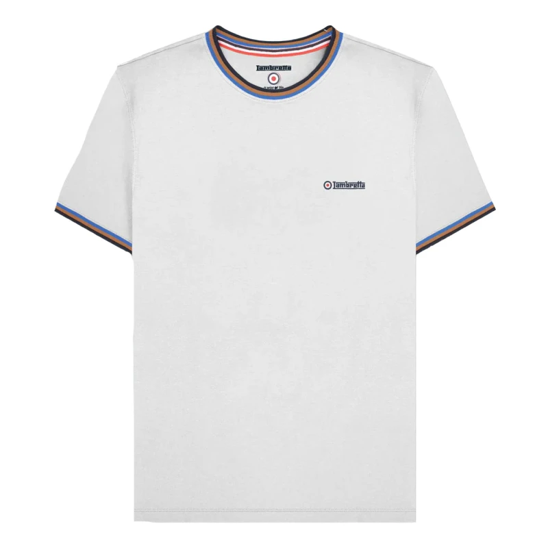 Image of Lambretta Lambretta Men SS25 Triple Tipped Pique T-Shirt in White Size: large White L Male 5063703756105