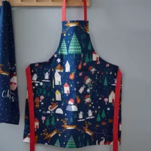 Image of Catherine Lansfield Santa's Christmas Wonderland Apron Navy