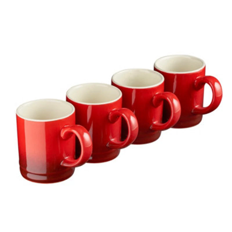 Image of Cooks Professional Espresso Coffee Cups Mugs Stoneware 90ml - Set of 4 Cups Red