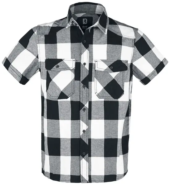 Image of Brandit Half-Sleeve Checked Shirt Short-sleeved Shirt white black