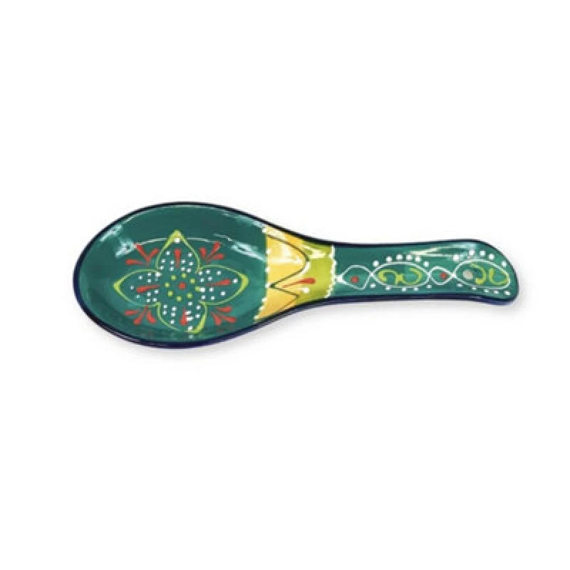 Image of Verano Spanish Ceramics Classic Spanish Hand Painted Pattern Kitchen Dining Spoon Rest (L) 26Cm Orange/green