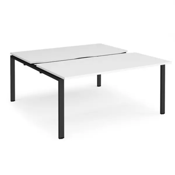Image of Adapt Bench Desk 2 Person Rectangular Desks 1600mm With Sliding Tops White Tops With Black Frames 1600mm Depth Adapt White STE1616-K-WH