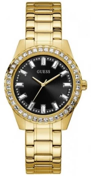 Image of Guess Sparkler Womens Gold Plated Bracelet Black Sunray Watch