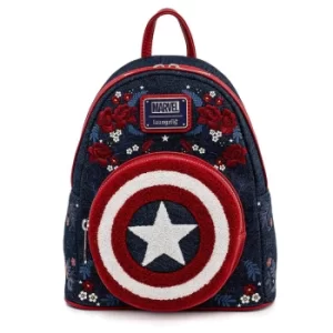 Image of Loungefly Marvel Captain America 80th Anniversary Floral Sheild Mini Backpack