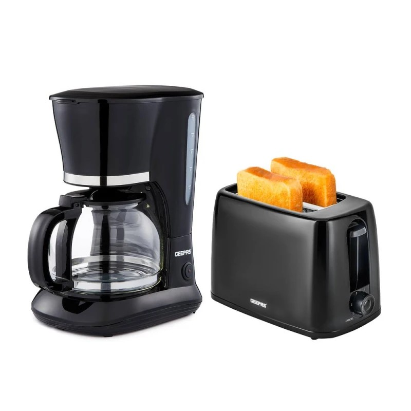 Image of Geepas 1.5L Filter Coffee Machine & 2 Slice Toaster Combo Set in Black Unisex