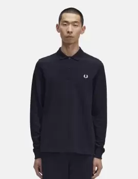Image of Fred Perry Long Sleeve Polo Shirt - Navy Blue