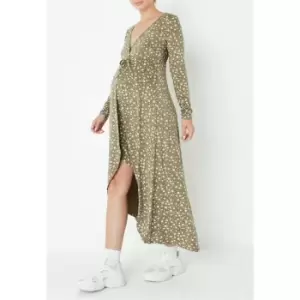 Image of Missguided Ditsy Floral Wrap Front Maternity Midi Dress - Green